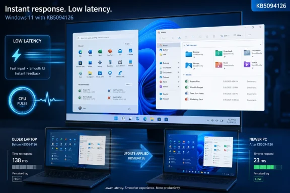 Windows 11 update KB5094126 shown reducing input latency from 138ms to 23ms.