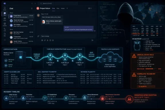 Cybersecurity dashboard showing a hacking incident timeline, network telemetry, and backdoor indicators.