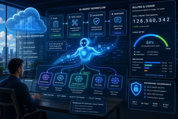 A person monitors an AI agent workflow dashboard showing usage stats, validation steps, and enterprise governance. A person monitors an AI agent workflow dashboard showing usage stats, validation steps, and enterprise governance.