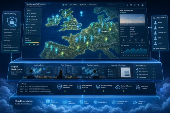 Glowing dashboard maps European wind farm data with security, analytics, and stakeholder panels. Glowing dashboard maps European wind farm data with security, analytics, and stakeholder panels.