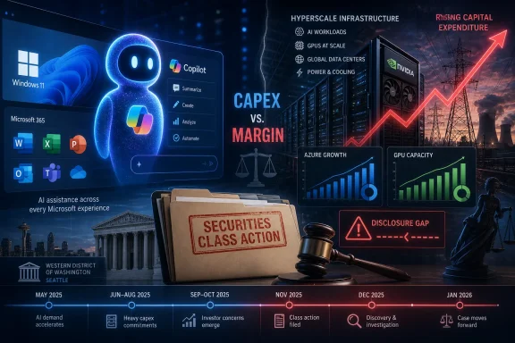 Futuristic legal finance graphic showing securities class action, AI/GPU infrastructure, and rising capital expenditures. Futuristic legal finance graphic showing securities class action, AI/GPU infrastructure, and rising capital expenditures.