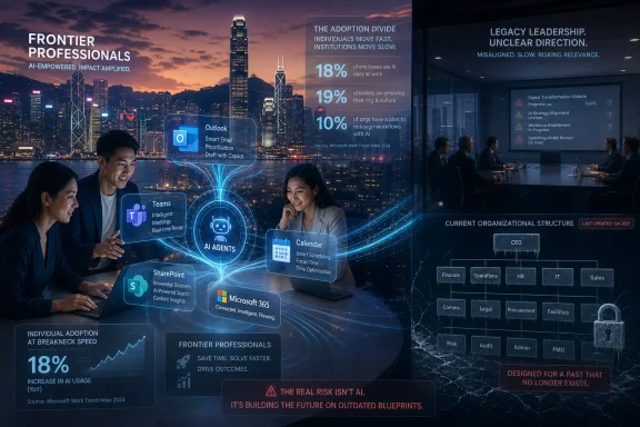 Futuristic infographic over a city skyline shows AI adoption stats and leadership messages for professionals. Futuristic infographic over a city skyline shows AI adoption stats and leadership messages for professionals.