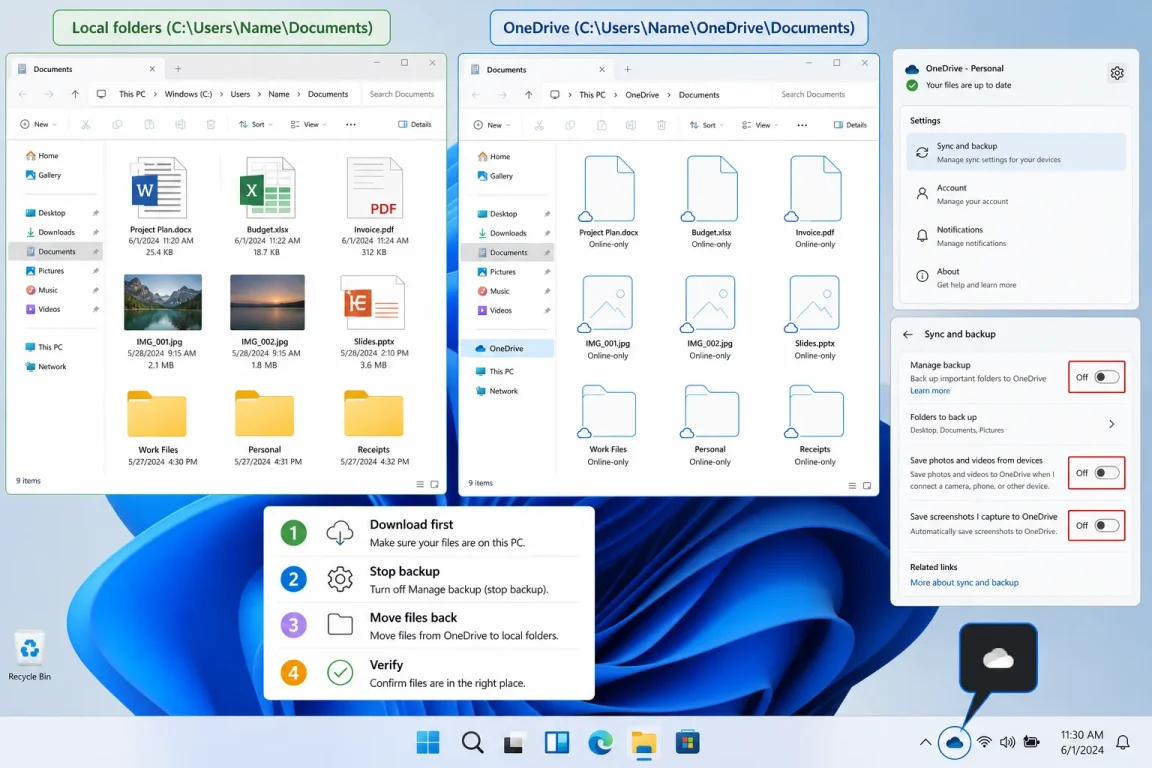 Turn Off OneDrive Folder Backup in Windows 11 (Fix Redirection)