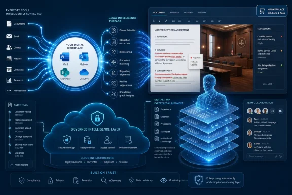 Futuristic legal document AI dashboard with workflows, cloud security, and collaborative chat.