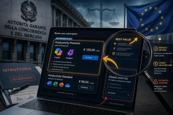 Laptop shows AI subscription plan with prices, magnifying glass highlights “best value” amid EU courthouse backdrop. Laptop shows AI subscription plan with prices, magnifying glass highlights “best value” amid EU courthouse backdrop.