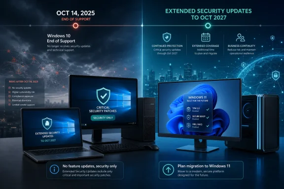 Security update banner showing Windows 10 end of support and migration planning to Windows 11. Security update banner showing Windows 10 end of support and migration planning to Windows 11.