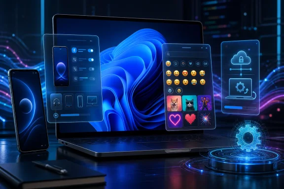 Futuristic devices and cloud UI icons surround a laptop, showing connected digital communication. Futuristic devices and cloud UI icons surround a laptop, showing connected digital communication.