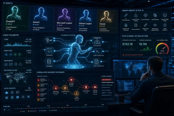 Futuristic cybersecurity dashboard showing AI agents, risk metrics, and incident pathways in a data center. Futuristic cybersecurity dashboard showing AI agents, risk metrics, and incident pathways in a data center.