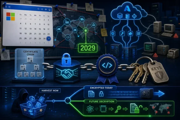 Cybersecurity-themed scene with a 2029 certificate, encrypted data, and cloud/lock icons. Cybersecurity-themed scene with a 2029 certificate, encrypted data, and cloud/lock icons.