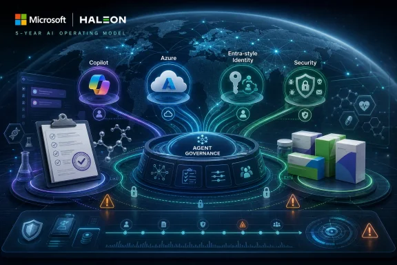 Futuristic Microsoft Azure HALOEN AI security hub showing agent governance, identity, and cloud services over Earth.