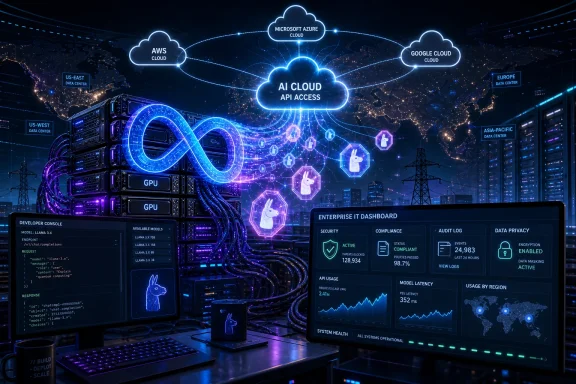Neon data center with GPU racks and AI cloud API access links to AWS, Azure, and Google Cloud. Neon data center with GPU racks and AI cloud API access links to AWS, Azure, and Google Cloud.
