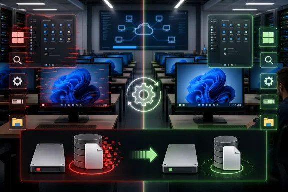 Dual server dashboard with cloud and settings icons, monitoring Windows PCs and file sync in a data center. Dual server dashboard with cloud and settings icons, monitoring Windows PCs and file sync in a data center.