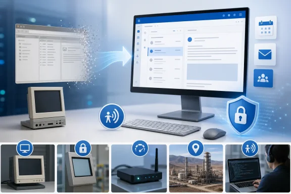 An aging computer system transforms into a modern, secure digital workspace with email, collaboration, and connectivity. An aging computer system transforms into a modern, secure digital workspace with email, collaboration, and connectivity.