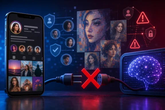 AI-generated portraits, social media profiles, security warnings, and a disconnected plug symbolize digital privacy risks. AI-generated portraits, social media profiles, security warnings, and a disconnected plug symbolize digital privacy risks.