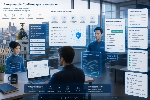 Infografía sobre IA responsable, incorporación laboral, seguridad de datos y cumplimiento normativo. Infografía sobre IA responsable, incorporación laboral, seguridad de datos y cumplimiento normativo.