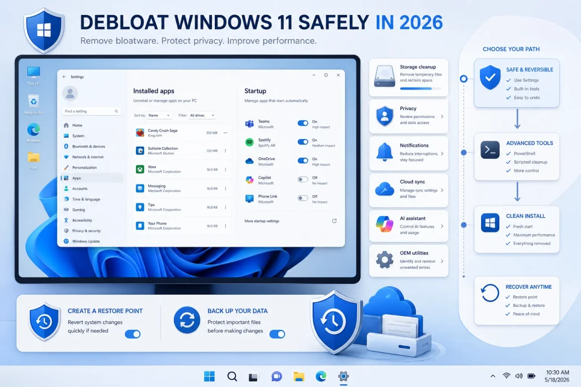 Win 11 Debloat Guide 2026: Remove Apps Without Breaking Updates