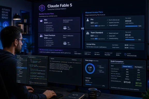 A developer views a dashboard comparing Claude Fable 5 AI plans, usage metrics, and model pricing. A developer views a dashboard comparing Claude Fable 5 AI plans, usage metrics, and model pricing.