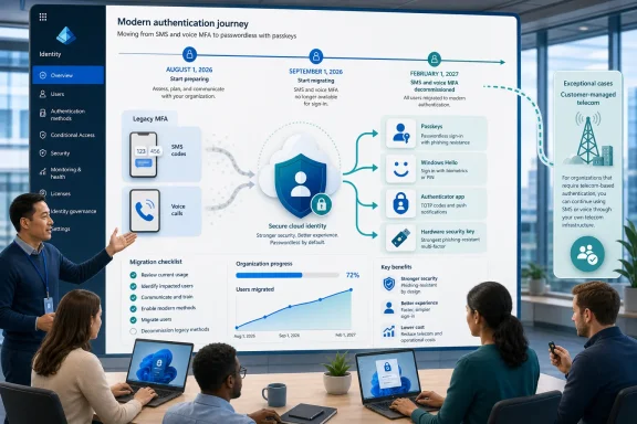 Team reviews a presentation on migrating from SMS MFA to passwordless authentication with passkeys. Team reviews a presentation on migrating from SMS MFA to passwordless authentication with passkeys.