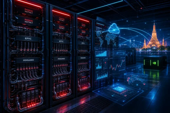 Futuristic data center racks glow beside holographic cloud analytics and a brightly lit temple skyline. Futuristic data center racks glow beside holographic cloud analytics and a brightly lit temple skyline.