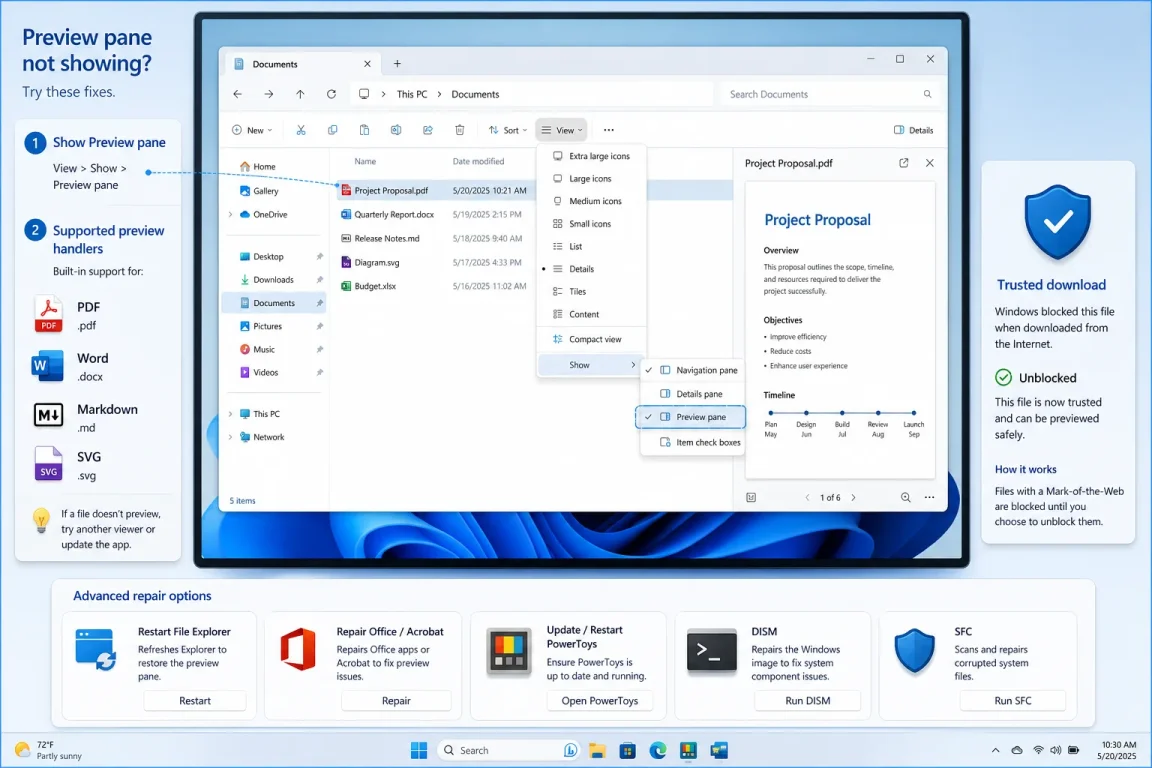 Windows 11/10 Preview Pane Fix: Unblock Trusted Downloads