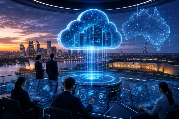 Futuristic control room with analysts watching a glowing cloud network and digital map over a city skyline. Futuristic control room with analysts watching a glowing cloud network and digital map over a city skyline.