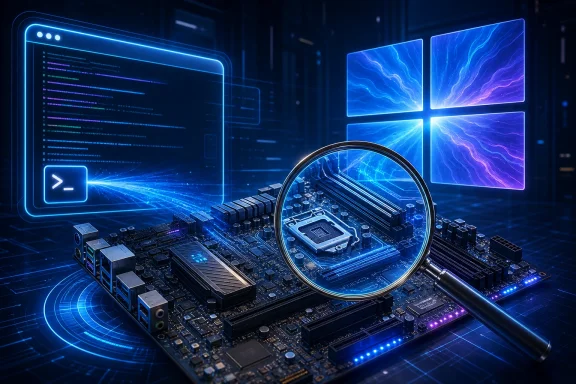 Glowing blue motherboard circuit viewed through magnifying glass, suggesting computer chip inspection and diagnostics. Glowing blue motherboard circuit viewed through magnifying glass, suggesting computer chip inspection and diagnostics.
