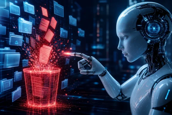 Futuristic AI robot analyzing glowing data streams beside a red digital data cylinder in a cyber network. Futuristic AI robot analyzing glowing data streams beside a red digital data cylinder in a cyber network.