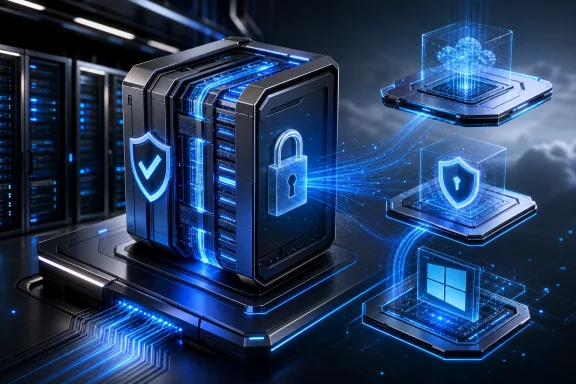 Futuristic server tower with glowing blue cybersecurity locks and shields in a data center. Futuristic server tower with glowing blue cybersecurity locks and shields in a data center.
