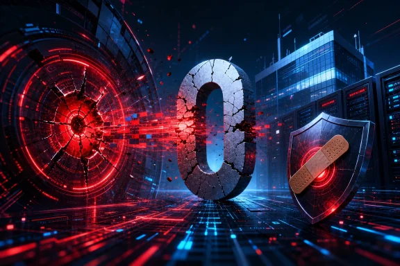 Glowing cybersecurity vault with a cracked USB-like key and red-blue data streams in a neon server room.