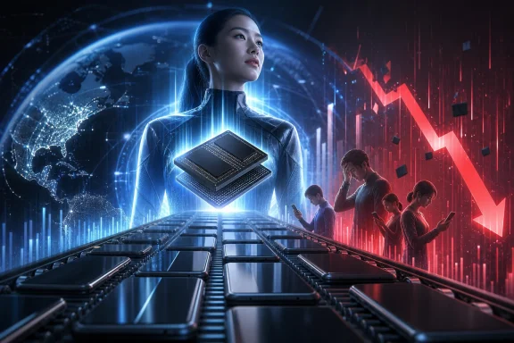 Futuristic cyber scene with a woman in blue light holding a chip, while others use phones amid red data signals. Futuristic cyber scene with a woman in blue light holding a chip, while others use phones amid red data signals.