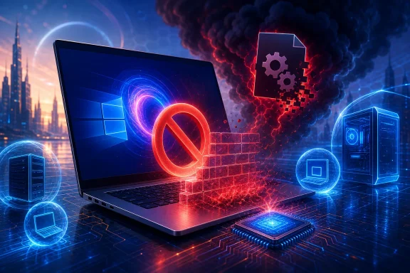 Futuristic cybersecurity scene with a laptop, encryption gear icons, and red/blue data attack waves. Futuristic cybersecurity scene with a laptop, encryption gear icons, and red/blue data attack waves.