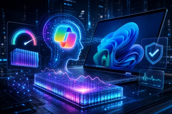 AI interface with colorful neural head, glowing data graphs, and secure cloud computing on laptops.