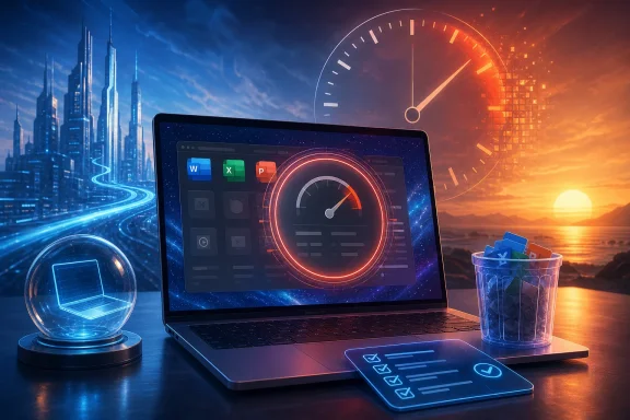 Futuristic laptop dashboard with a glowing clock timer, city skyline, and digital speedometer at sunset. Futuristic laptop dashboard with a glowing clock timer, city skyline, and digital speedometer at sunset.