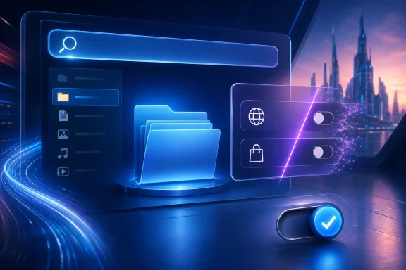 Futuristic blue digital interface with file icons, security panel, and a glowing check button.