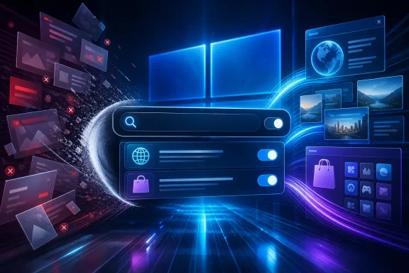 Futuristic cyberspace interface with search, folders, and data cards glowing in neon blue.