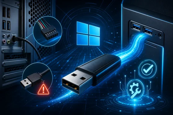 USB cable connecting server ports with digital network icons and Windows symbol in a blue sci‑fi interface. USB cable connecting server ports with digital network icons and Windows symbol in a blue sci‑fi interface.