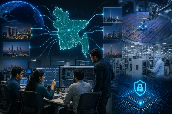 Engineers develop secure semiconductor technology amid a glowing map, city networks, and advanced chip manufacturing. Engineers develop secure semiconductor technology amid a glowing map, city networks, and advanced chip manufacturing.