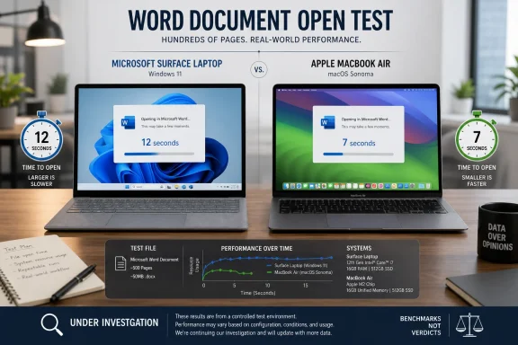 Surface Laptop vs M5 MacBook Air: Word Opens in 12 vs 7 Seconds