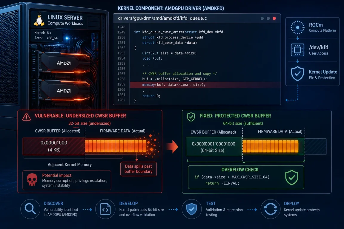CVE-2026-68257: Patch Linux AMD KFD Compute Buffer Overflow