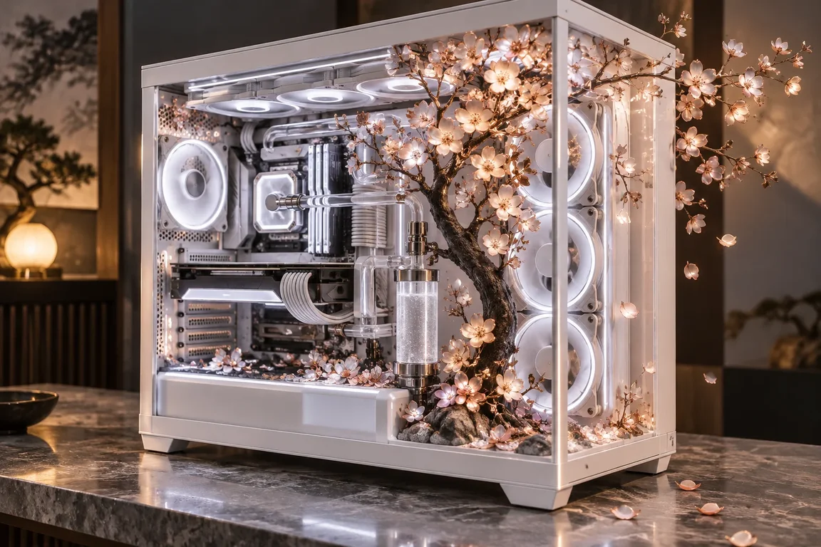 Custom Computer Designs Aftershock Cherry Bloom PC Opens 70 Titanium-Alloy Blossoms With Heat