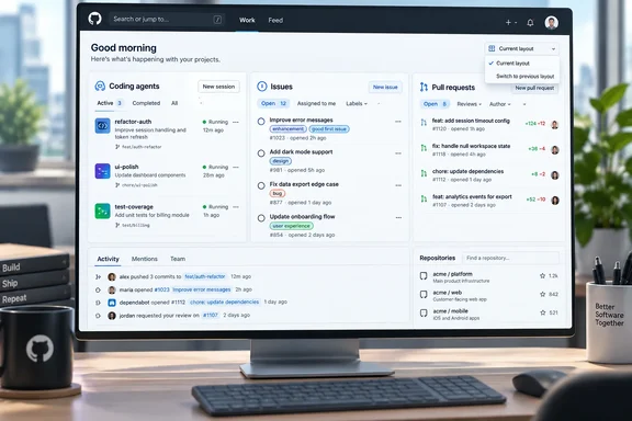 windowsforum-github-makes-work-focused-home-dashboard-default-with-feed-tab-and-copilot-actions.webp