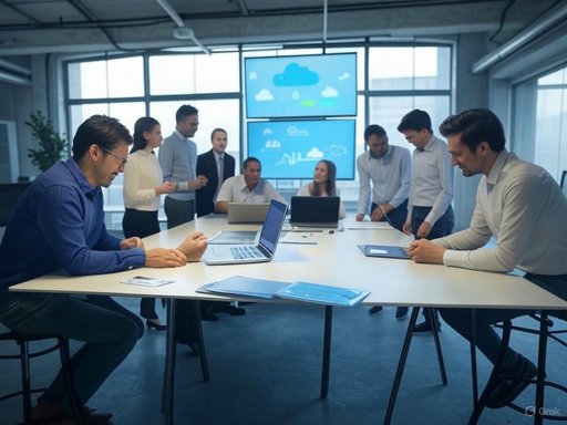 A diverse group of professionals are engaged in a serious discussion during a corporate meeting in a modern conference room.