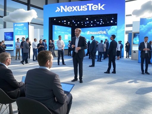 People gather at the NexusTek booth at a professional conference or expo. People gather at the NexusTek booth at a professional conference or expo.