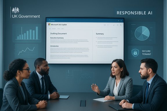 UK Government briefing on Responsible AI with a diverse team in a conference room.
