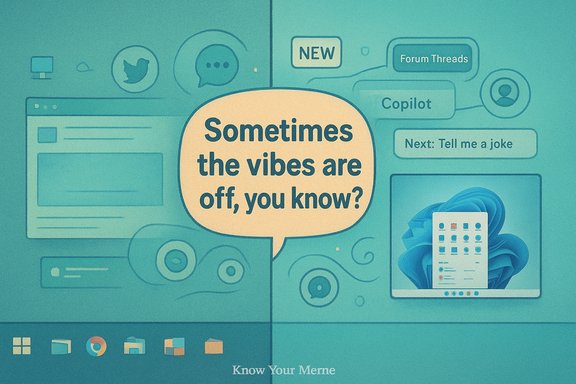 A teal retro collage of tech icons with a central speech bubble reading, 'Sometimes the vibes are off, you know?'