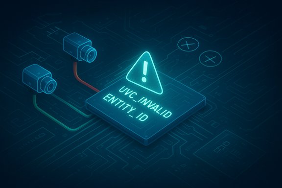 A glowing warning on a circuit board reads UVC_INVALID ENTITY_ID.
