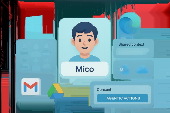 Digital avatar 'Mico' amid a shared-context UI with consent actions.
