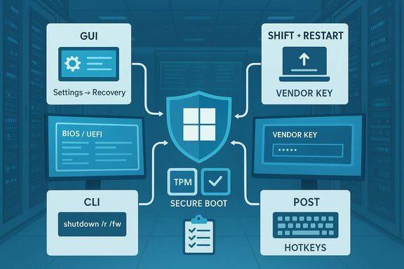Diagram of a secure boot process with BIOS/UEFI, keys, and TPM.