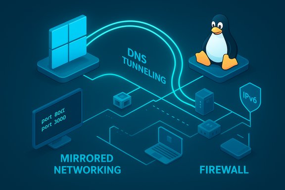 DNS tunneling illustration bridging Windows/Linux hosts behind a firewall.