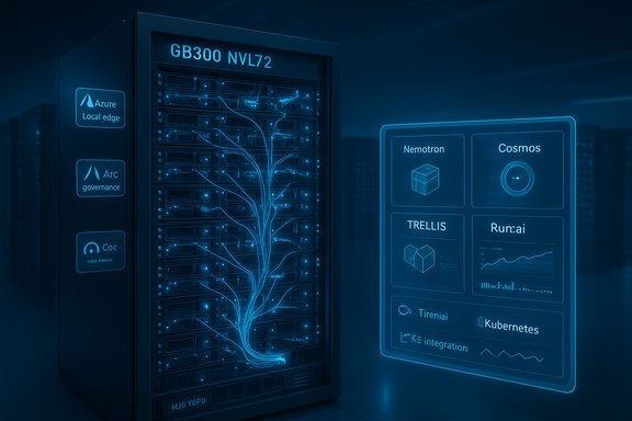 Futuristic data rack with glowing cables and a holographic dashboard of cloud services and Kubernetes.